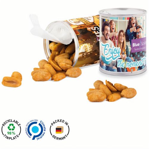 Snack Dose, Pikante Erdnüsse (Art.-Nr. CA602533) - Weißblechdose rundum mit Etikett, indiv...