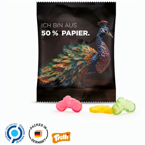 Minitüte, 10 g, Folie weiß mit 50% Papieranteil, Trolli Fruchtgummi Fahrrad, 10% Fruchtsaft (Art.-Nr. CA605749) - Trolli Fruchtgummi in Tüte aus weiß...