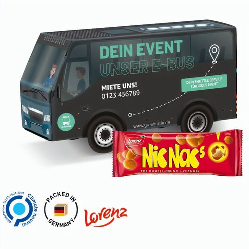 Bus Präsent, Lorenz Nic Nac's Erdnüsse (Art.-Nr. CA615287) - Bus Verpackung aus weißem Karton, ndivi...