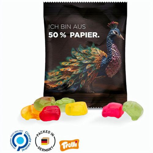 Minitüte, 15 g, Folie weiß mit 50% Papieranteil, Trolli Fruchtgummi Auto-Mischung, 10% Fruchtsaft (Art.-Nr. CA684608) - Trolli Fruchtgummi in Tüte aus weiß...