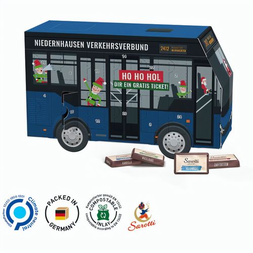 Adventskalender Bus, Sarotti Schokotäfelchen (Art.-Nr. CA699388) - Adventskalender Bus in Vollkartonhüll...