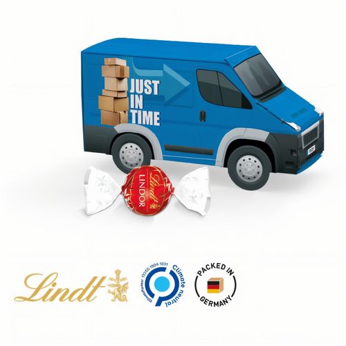 Transporter Präsent, Lindt LINDOR Milchkugeln (Art.-Nr. CA707803) - Transporter Verpackung aus weißem Karto...