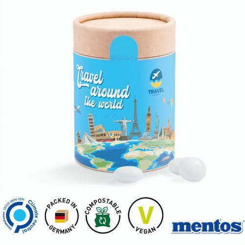 Papierdose Eco Maxi mit Mentos Kaudragee Mint (Art.-Nr. CA727374) - Papierdose Eco Maxi biologisch abbaubar,...