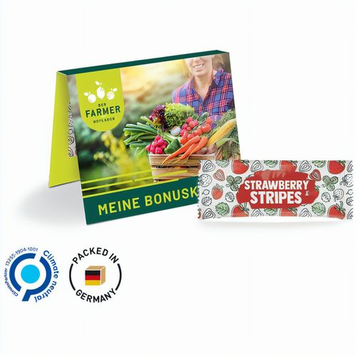 Werbekarte Midi, Fruit Stripes Strawberry (Art.-Nr. CA744880) - Werbekarte Midi aus weißem Karton un...