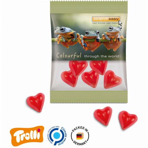Minitüte,15 g, Trolli Fruchtgummi Herz rot, Erdbeergeschmack, 10% Fruchtsaft (Art.-Nr. CA790414) - Trolli Fruchtgummi in Tüte aus transpar...