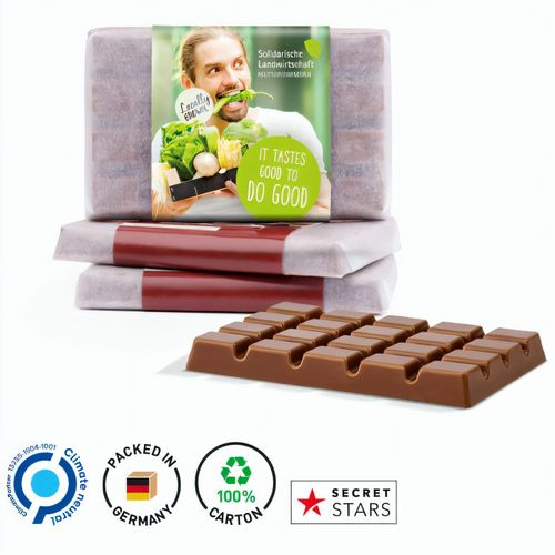 Design Schokolade in Pergaminpapier (Art.-Nr. CA891698) - Design Schokolade mit Fairtrade Siegel...