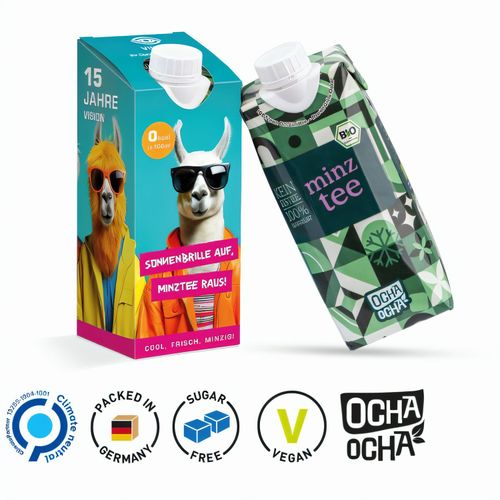 Drink Pack mit Ocha-Ocha® BIO Minztee in Werbeverpackung (Art.-Nr. CA923276) - Werbeverpackung aus weißem Karton...
