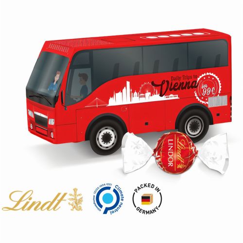 Bus Präsent, Lindt LINDOR Milchkugeln (Art.-Nr. CA970490) - Bus Verpackung aus weißem Karton, indiv...