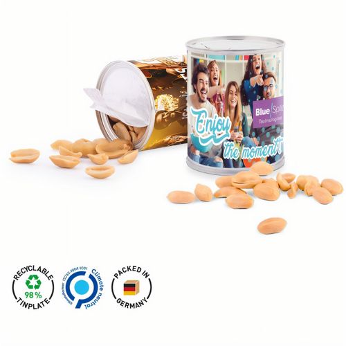 Snack Dose, Erdnüsse geröstet und gesalzen (Art.-Nr. CA986761) - Weißblechdose rundum mit Etikett, indiv...