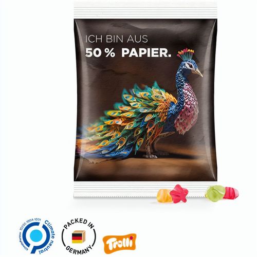 Maxitüte, 50 g, Folie mit 50% Papieranteil, weiß, Trolli Fruchtgummi Sterne, 10% Fruchtsaft (Art.-Nr. CA987216) - Trolli Fruchtgummi in Tüte aus weiß...