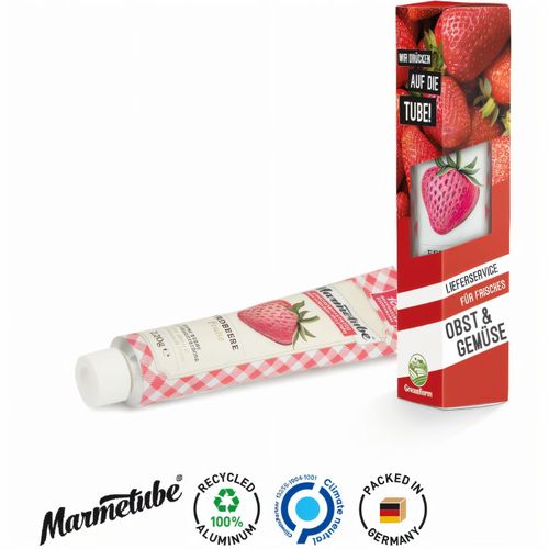 Marmetube Erdbeerfruchtaufstrich (Art.-Nr. CA994487) - Werbebox aus weißem Karton mit Sichtfen...