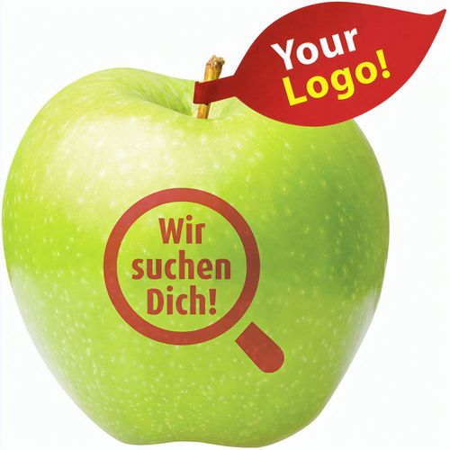 Apfel grün "Lupe" mit Apfelblatt (Art.-Nr. CA516285) - 1 Qualitäts-Apfel grün inkl. LOGOFruch...