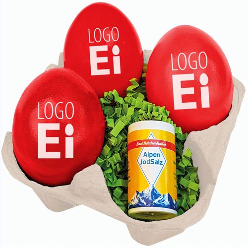 LogoEi 3er  +  Salz (Art.-Nr. CA627027) - 3 LogoEier, Farbe Rot, in exklusiver...