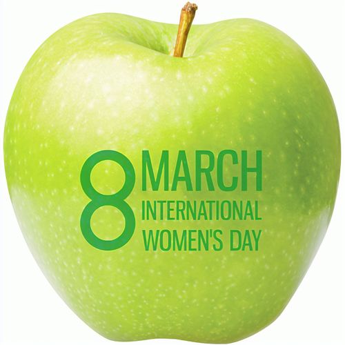 Apfel grün 8 March "International Women`s Day" (Art.-Nr. CA928959) - 1 Qualitäts-Apfel grün, inkl. LogoFruc...