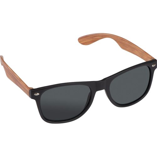 Sonnenbrille mit Bügeln in Bambusoptik, UV 400 Schutz (Art.-Nr. CA149312) - Schwarze Sonnenbrille im klassischen...