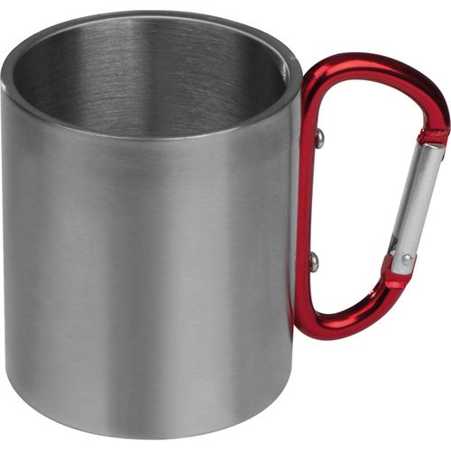 Tasse aus Metall mit Karabinerhaken, 200ml (Art.-Nr. CA160397) - Doppelwandige Tasse aus Edelstahl mit...