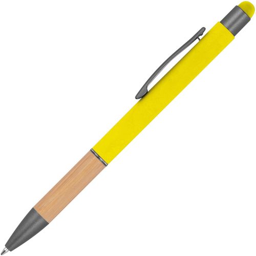 Kugelschreiber mit Griffzone aus Bambus (Art.-Nr. CA165409) - Kugelschreiber aus Aluminium mit blau...