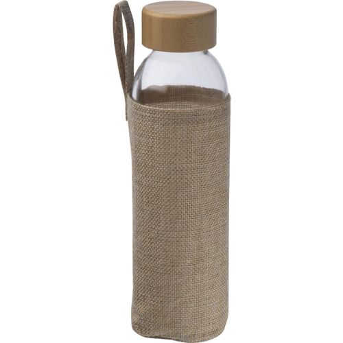 Glasflasche mit Jutehülle, 500ml (Art.-Nr. CA171956) - Auslaufsichere Glasflasche mit Bambusdec...