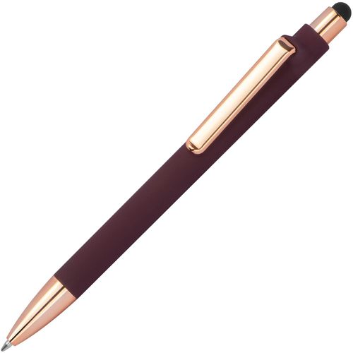 Gummierter Kugelschreiber (Art.-Nr. CA196691) - Gummierter Kugelschreiber mit roségoldf...