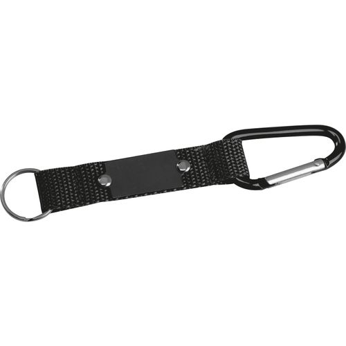 Schlüsselanhänger mit Karabiner und Plättchen aus Metall (Art.-Nr. CA249027) - Schlüsselanhänger mit Stoffband, Karab...