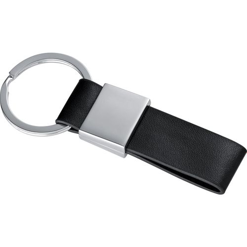 Schlüsselanhänger mit Kunstleder Bändchen (Art.-Nr. CA261011) - Schlüsselanhänger mit schwarzem Kunstl...