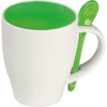 Tasse aus Porzellan mit Löffel, 250ml (grün) (Art.-Nr. CA297262)