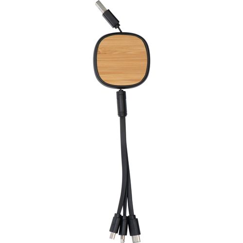 ausziehbares Ladekabel mit Bambusverziehrung (Art.-Nr. CA309022) - Ausziehbares Ladekabel mit USB, C Type,...