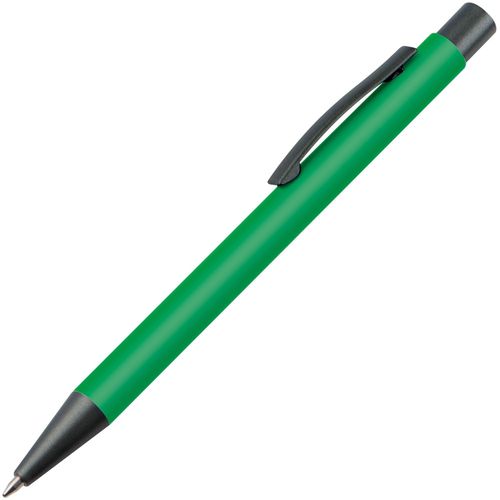 Matter Kugelschreiber mit Metallclip (Art.-Nr. CA330211) - Druckkugelschreiber mit blau schreibende...