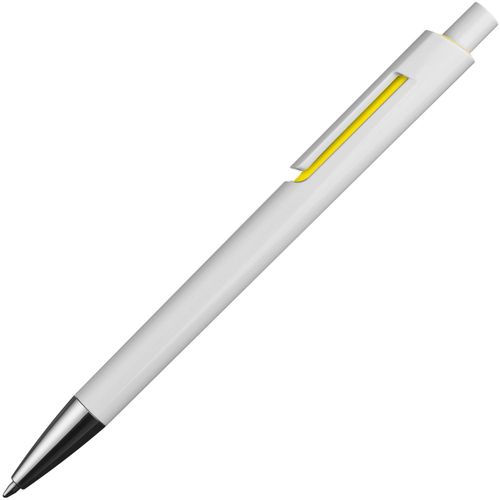 Weißer Kugelschreiber mit farbigen Applikationen (Art.-Nr. CA345132) - Kugelschreiber mit weißem Schaft, farbi...