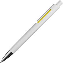 Weißer Kugelschreiber mit farbigen Applikationen (gelb) (Art.-Nr. CA345132)
