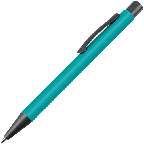 Matter Kugelschreiber mit Metallclip (Art.-Nr. CA389448) - Druckkugelschreiber mit blau schreibende...