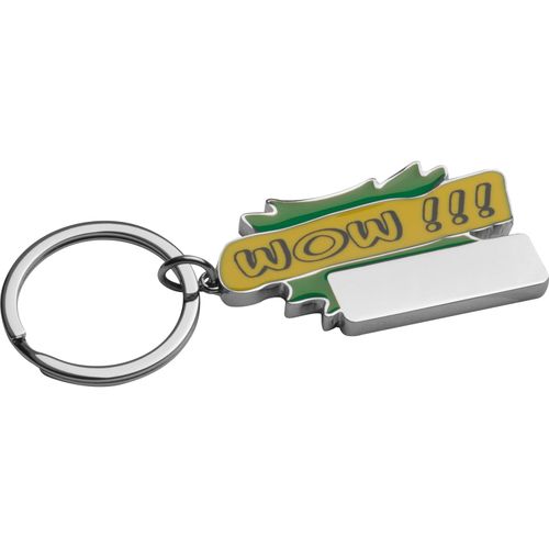 Schlüsselanhänger Wow!!! (Art.-Nr. CA404709) - Schlüsselanhänger aus Metall mit farbl...