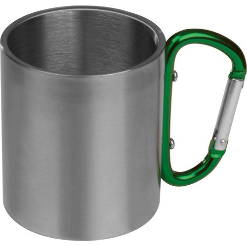 Tasse aus Metall mit Karabinerhaken, 200ml (Art.-Nr. CA483301) - Doppelwandige Tasse aus Edelstahl mit...