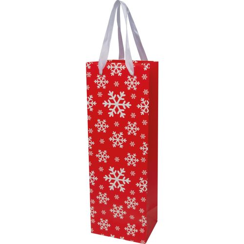 Weihnachtstragetüte aus Papier für eine Flasche (Art.-Nr. CA497395) - Weihnachtstragetasche aus Papier mit...