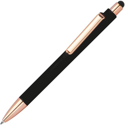 Gummierter Kugelschreiber (Art.-Nr. CA540298) - Gummierter Kugelschreiber mit roségoldf...