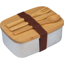 Große Brotzeitbox mit Bambusdeckel und elastischem Band (beige) (Art.-Nr. CA564679)