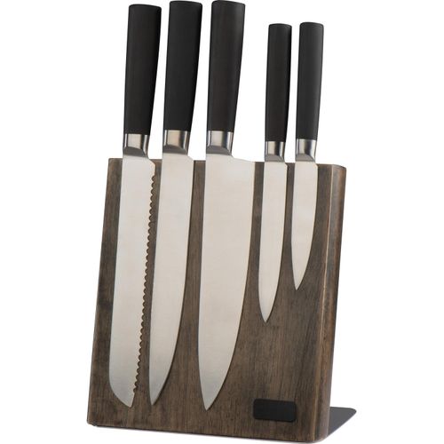Messerblock aus Holz mit 5 verschiedenen Messern (Art.-Nr. CA582903) - Holz-Magnet-Messerblock inklusive 5...