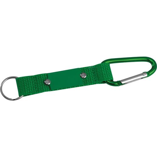 Schlüsselanhänger mit Karabiner und Plättchen aus Metall (Art.-Nr. CA629650) - Schlüsselanhänger mit Stoffband, Karab...