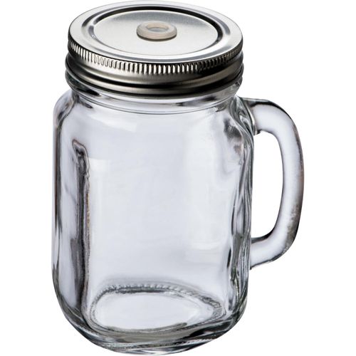 Glaskrug mit Metalldeckel, 450ml (Art.-Nr. CA651760) - Trinkkrug (450ml) aus Glas mit Metalldec...