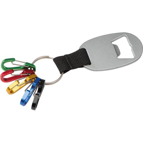 Schlüsselanhänger mit Flaschenöffner und 5 Minikarabinern (Art.-Nr. CA747916) - Flaschenöffner aus Metall mit Schlüsse...