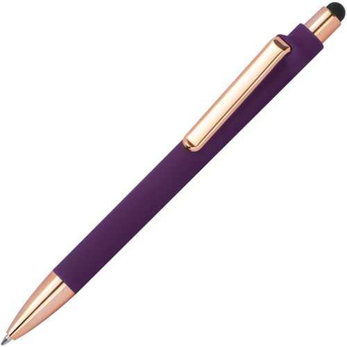 Gummierter Kugelschreiber (Art.-Nr. CA771915) - Gummierter Kugelschreiber mit roségoldf...