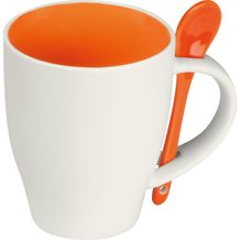 Tasse aus Porzellan mit Löffel, 250ml (orange) (Art.-Nr. CA791523)