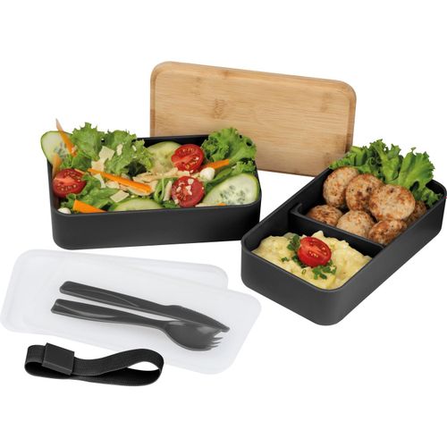 2 stöckige Lunchbox aus Kunststoff und Bambus (Art.-Nr. CA802124) - Zweistöckige Lunchbox mit zwei separate...