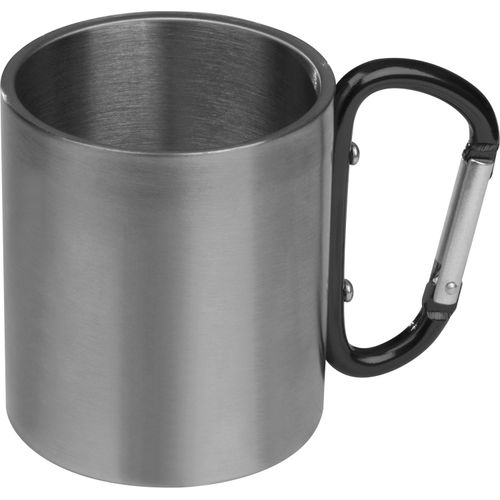 Tasse aus Metall mit Karabinerhaken, 200ml (Art.-Nr. CA827319) - Doppelwandige Tasse aus Edelstahl mit...