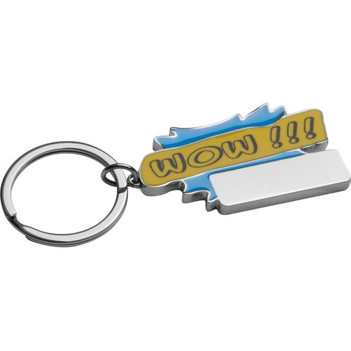Schlüsselanhänger Wow!!! (Art.-Nr. CA840424) - Schlüsselanhänger aus Metall mit farbl...