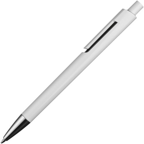 Weißer Kugelschreiber mit farbigen Applikationen (Art.-Nr. CA869718) - Kugelschreiber mit weißem Schaft, farbi...