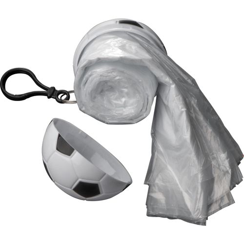 Regenponcho in einer Kunststoffkugel in Fußballoptik (Art.-Nr. CA904609) - Transparenter Regenponcho in einer...