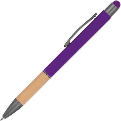 Kugelschreiber mit Griffzone aus Bambus (Art.-Nr. CA931932) - Kugelschreiber aus Aluminium mit blau...