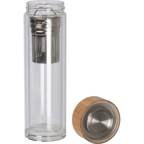 Vakuum Borosilikat-Glasflasche mit Teesieb, 420 ml (Art.-Nr. CA935133) - Doppelwandige, Vakuum, Borosilikat-Glasf...