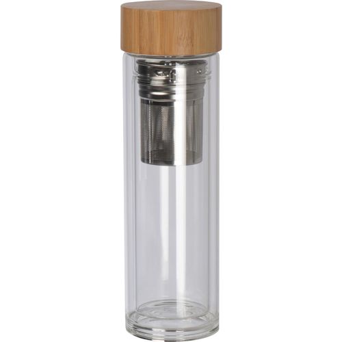 Vakuum Borosilikat Glasflasche mit Teesieb, 420ml (Art.-Nr. CA935133) - Doppelwandige, Vakuum, Borosilikat-Glasf...